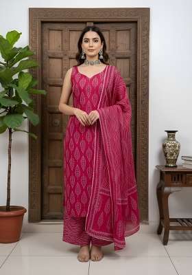 Pink Printed Cotton Kurta Set