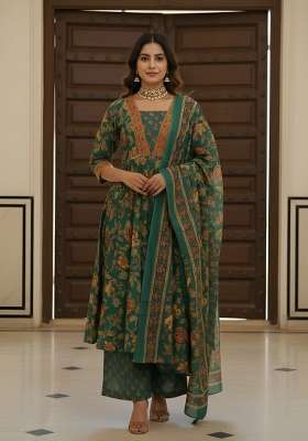 Green Printed Cotton Kurta Set