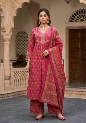 Pink Printed Cotton Kurta Set