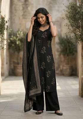 Black Printed Cotton Kurta Set