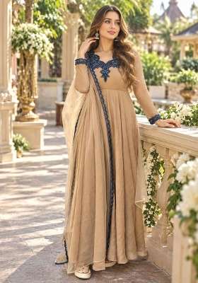 Beige Embroidered Silk Kurta Set