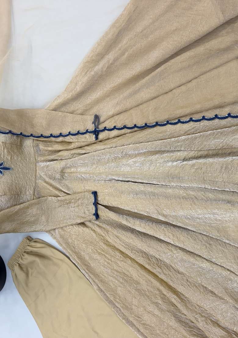 Beige Embroidered Silk Kurta Set - Indya