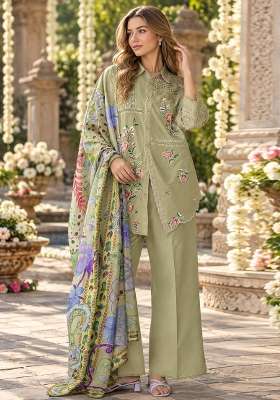 Mustard Embroidered Cotton Kurta Set