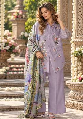Lavender Embroidered Cotton Kurta Set