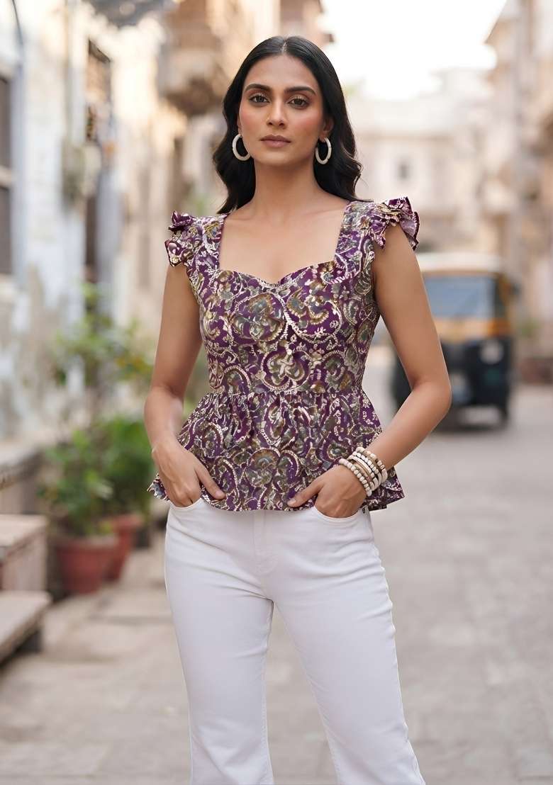 Multicolor Printed Cotton Short Kurta - Indya