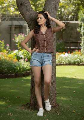 Maroon Printed Cotton Short Kurta