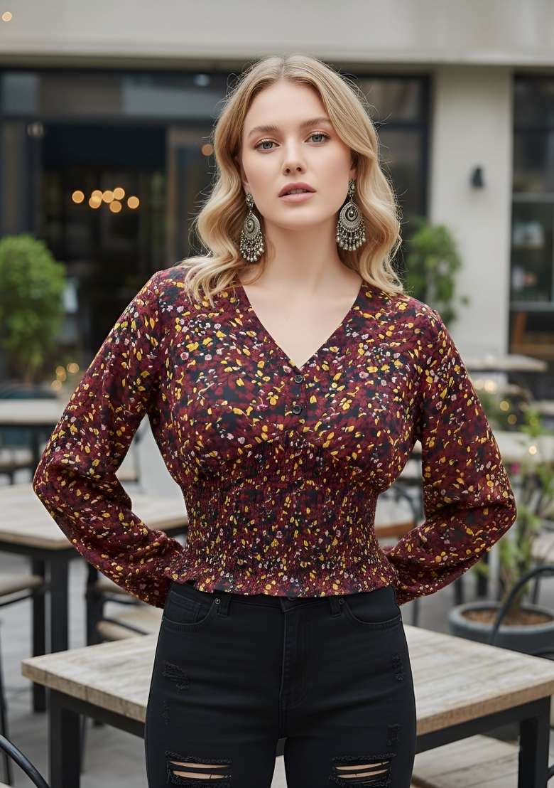 Multicolor Printed Polyester Short Kurta - Indya