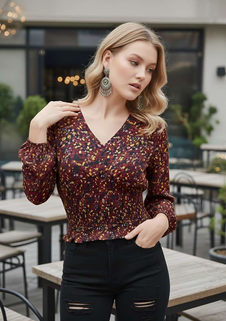 Multicolor Printed Polyester Short Kurta - Indya
