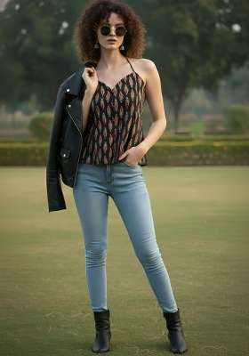 Black Printed Cotton Short Kurta