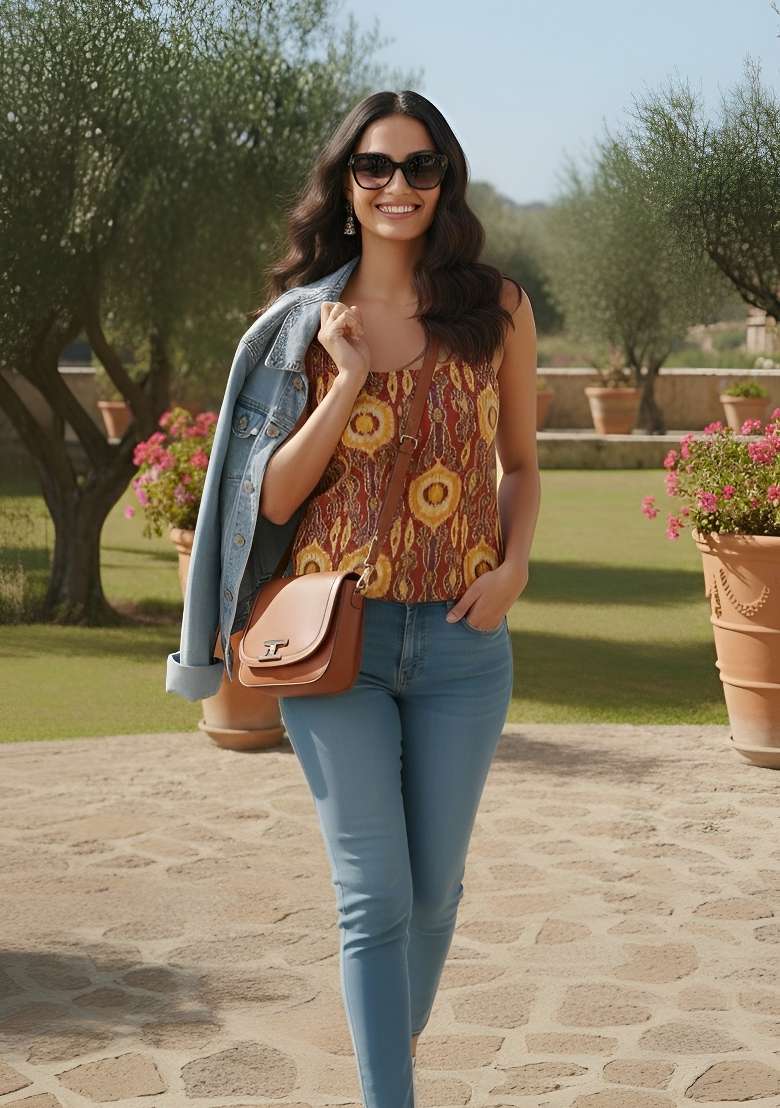 Multicolor Printed Cotton Short Kurta - Indya