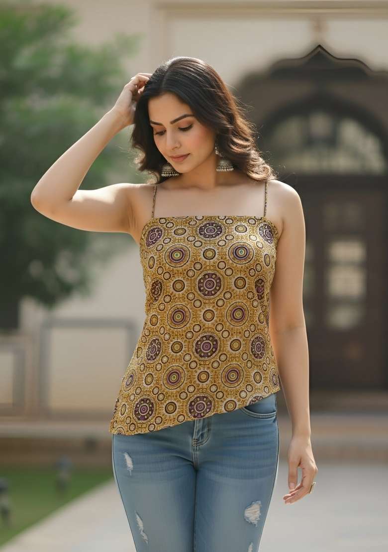 Multicolor Printed Cotton Short Kurta - Indya