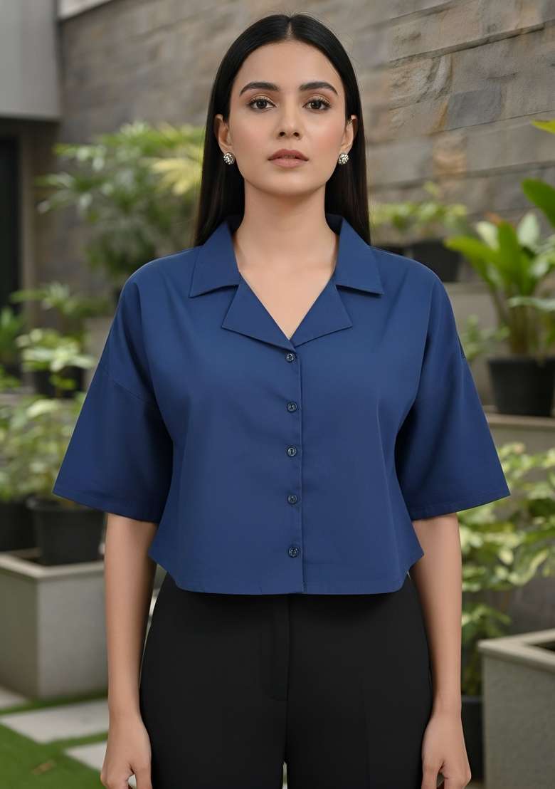 Blue Printed Cotton Short Kurta - Indya