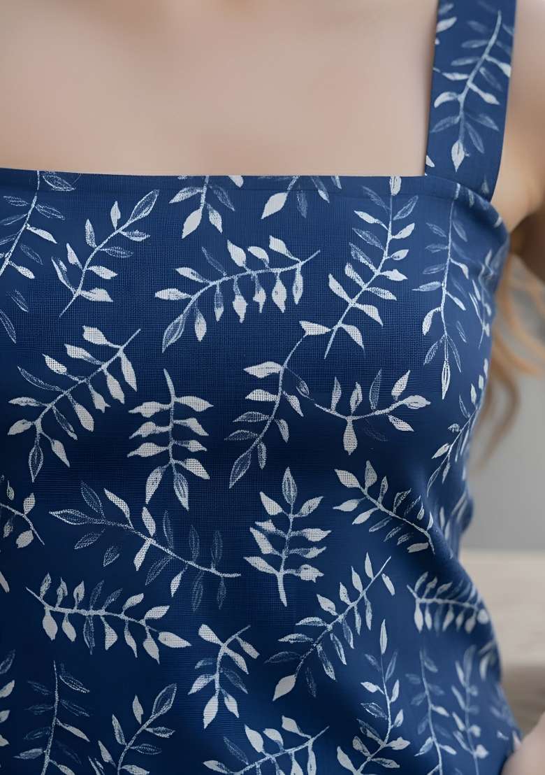 Blue Printed Cotton Short Kurta - Indya