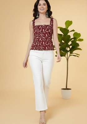 Burgundy Printed Cotton Short Kurta