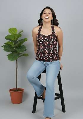 Black Printed Cotton Short Kurta