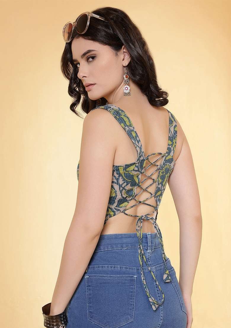 Multicolor Printed Cotton Short Kurta - Indya
