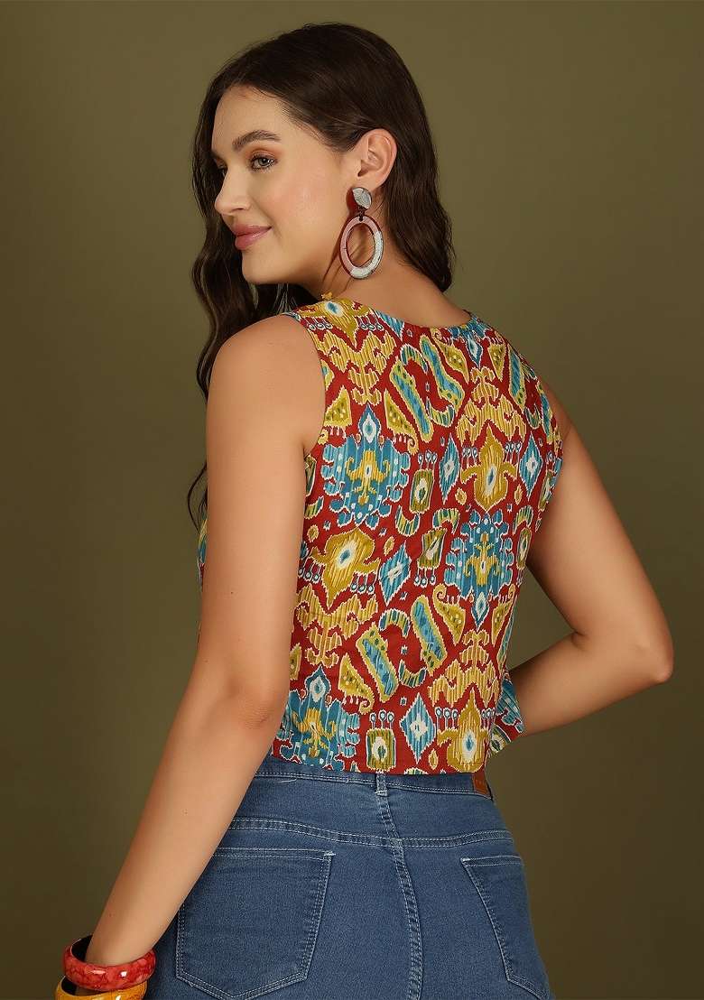 Multicolor Printed Cotton Short Kurta - Indya