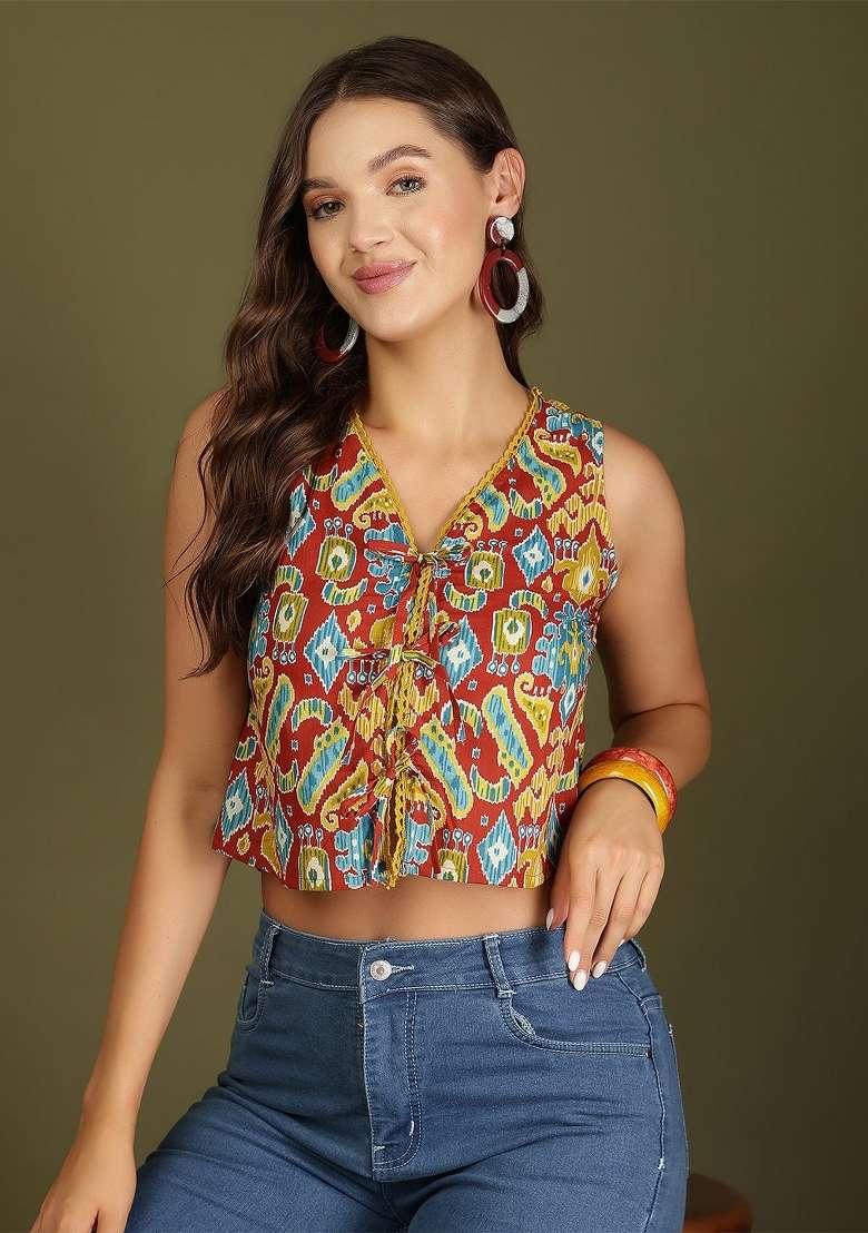 Multicolor Printed Cotton Short Kurta - Indya