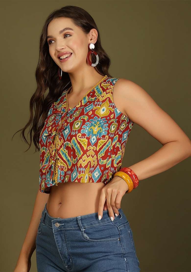 Multicolor Printed Cotton Short Kurta - Indya