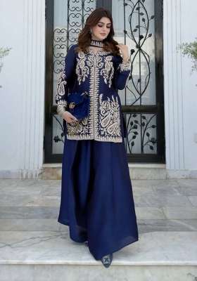 Blue Embroidery Silk Palazzo Set