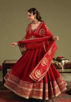 Red Embroidery Chinon Palazzo Set