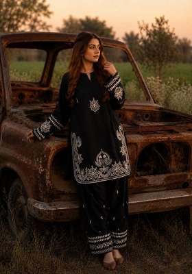 Black Embroidery Roman Palazzo Set
