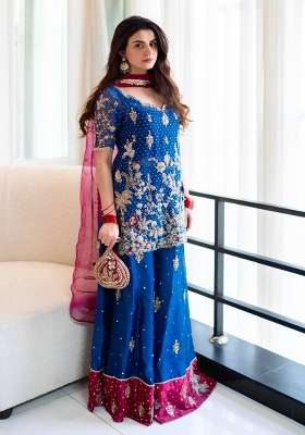 Blue Embroidery Georgette Palazzo Set