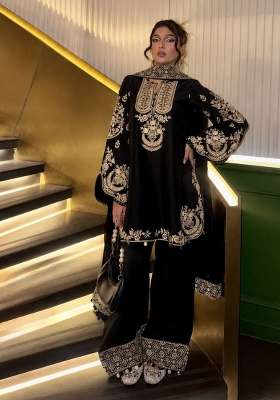 Black Embroidery Crepe Palazzo Set