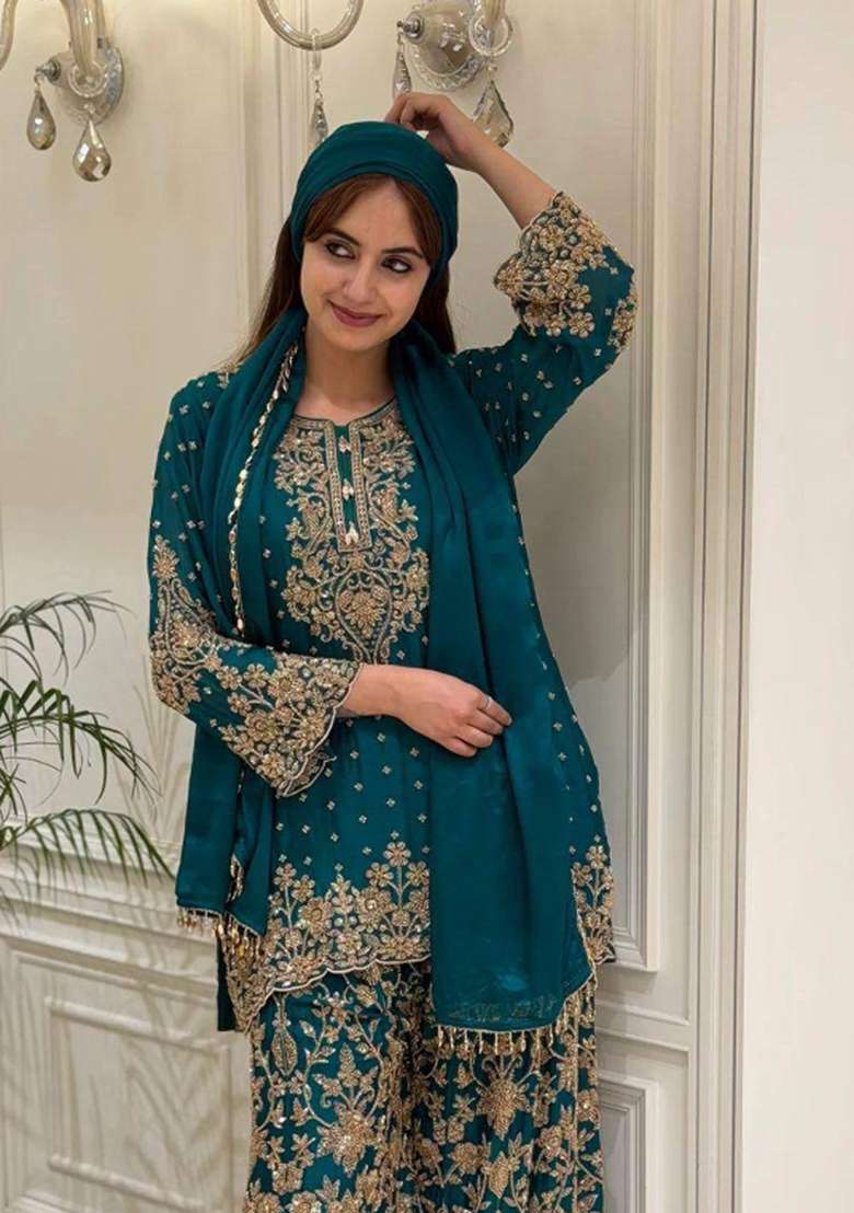 Rama Embroidery Georgette Palazzo Set - Indya