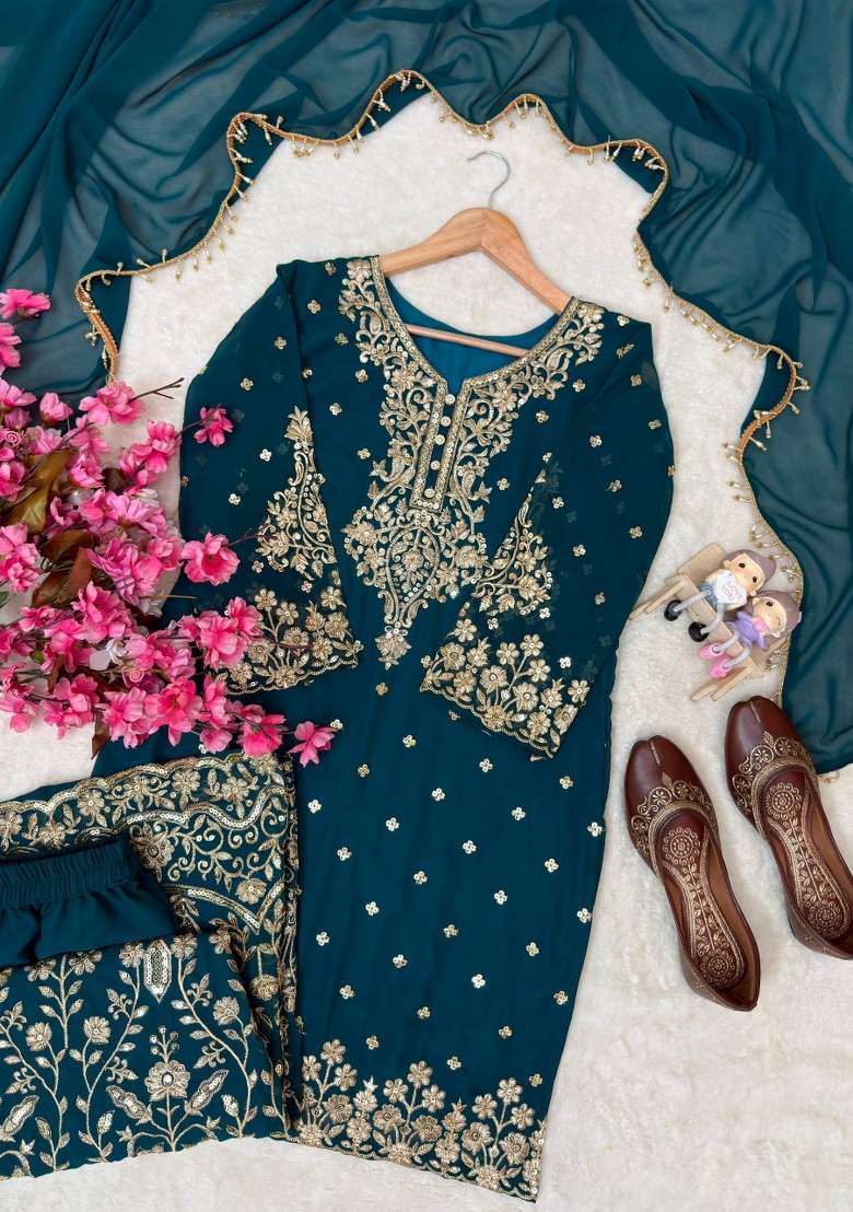 Rama Embroidery Georgette Palazzo Set - Indya
