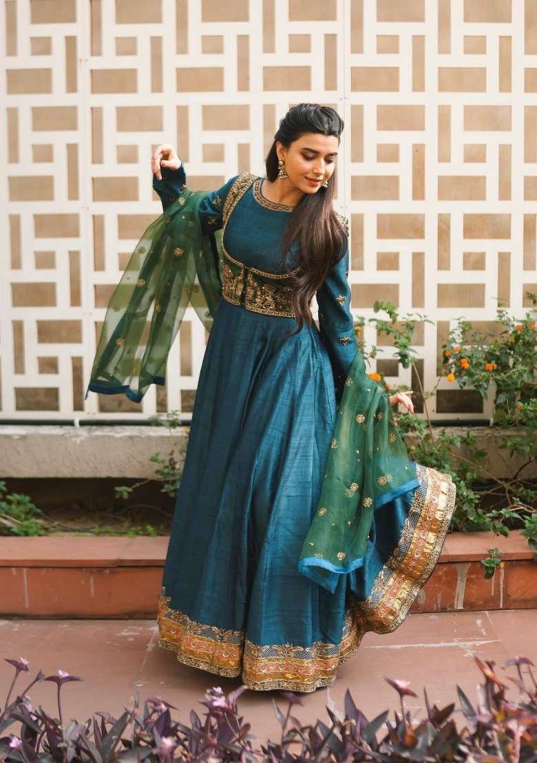 Rama Embroidery Vichitra Gown Set - Indya