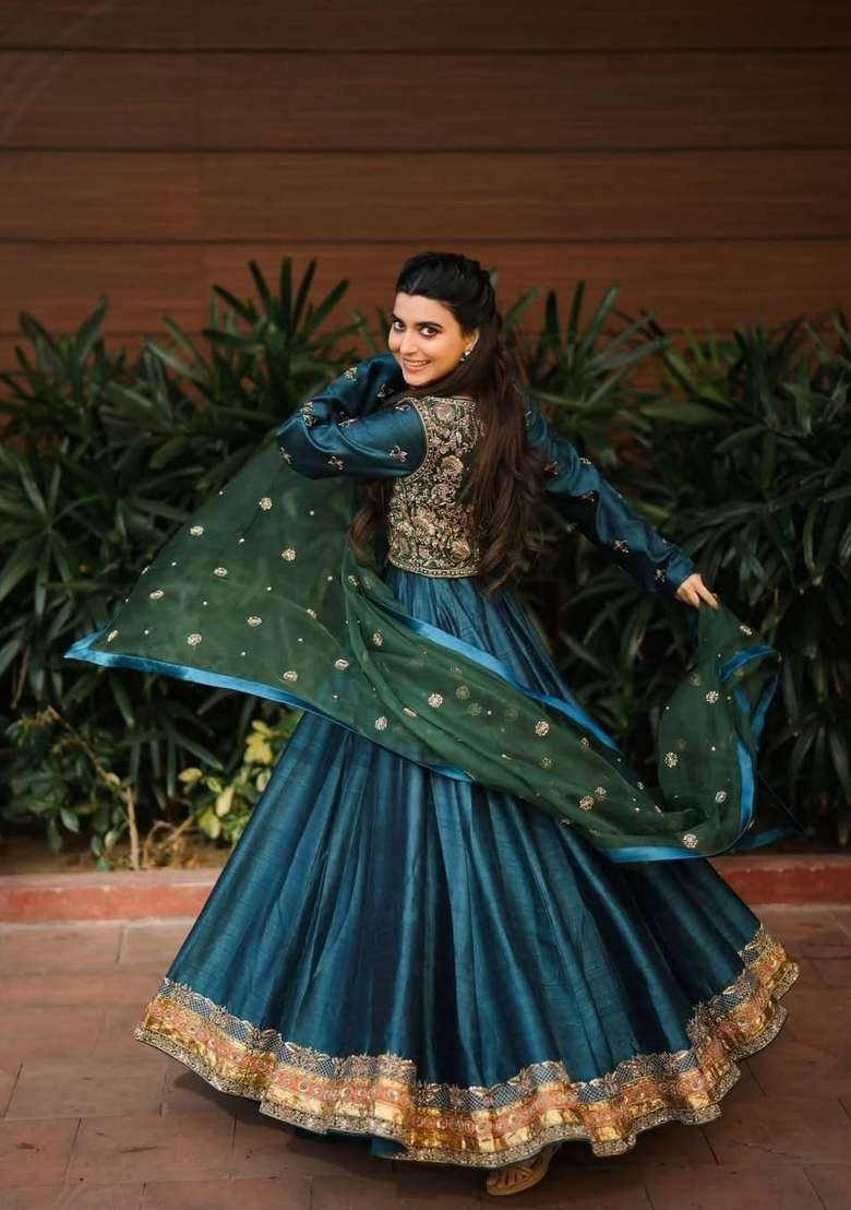 Rama Embroidery Vichitra Gown Set - Indya