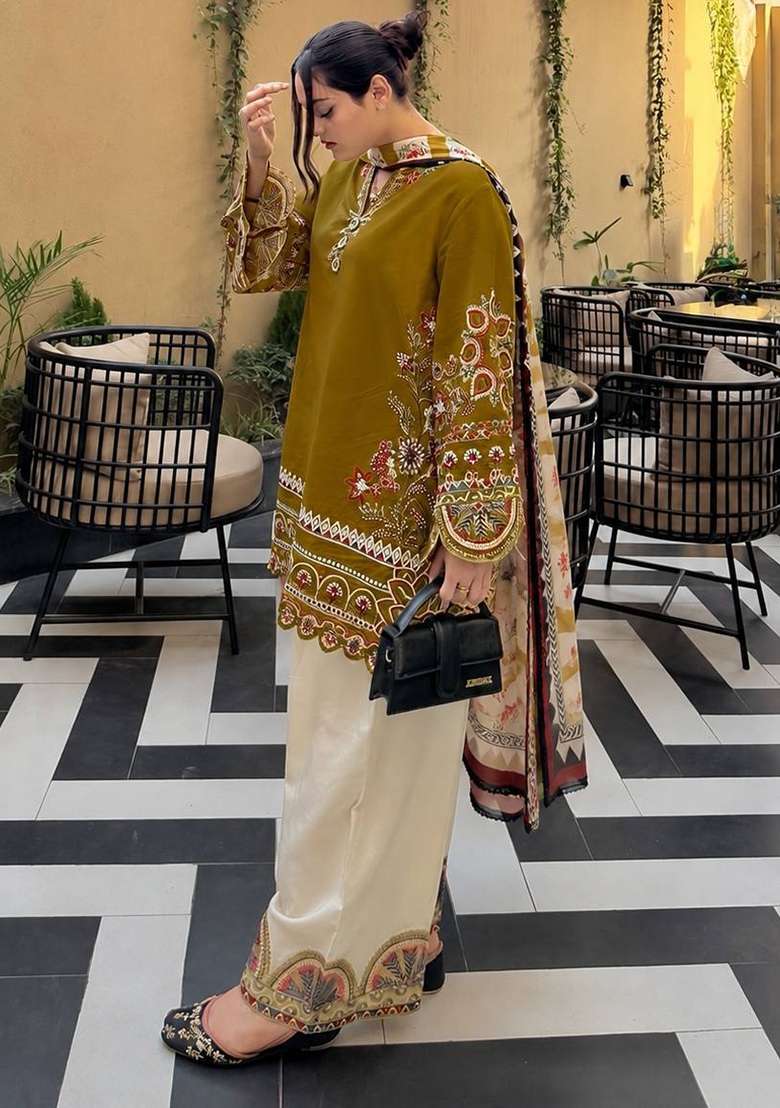 Mustard Embroidery Roman Palazzo Set - Indya