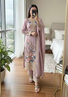 Pink Embroidery Chinon Palazzo Set