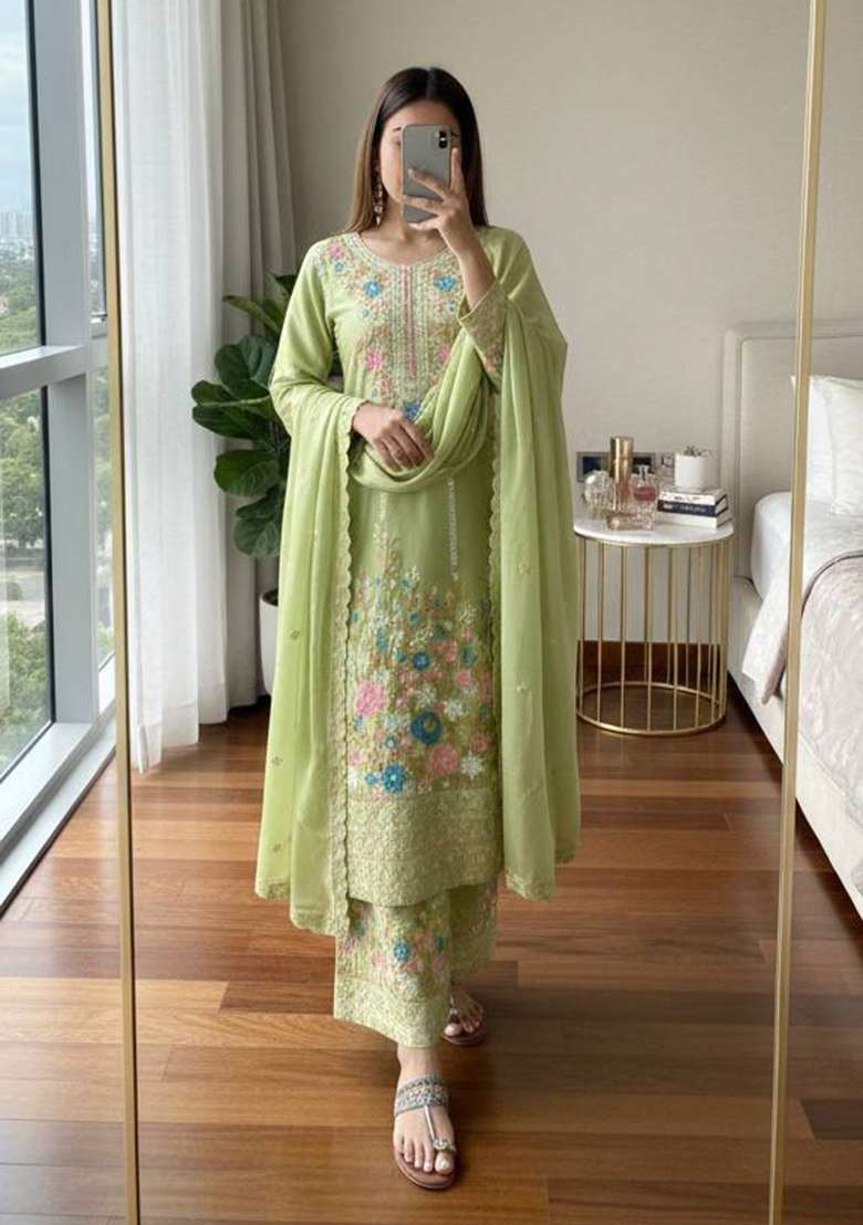 Perrot Embroidery Chinon Palazzo Set - Indya