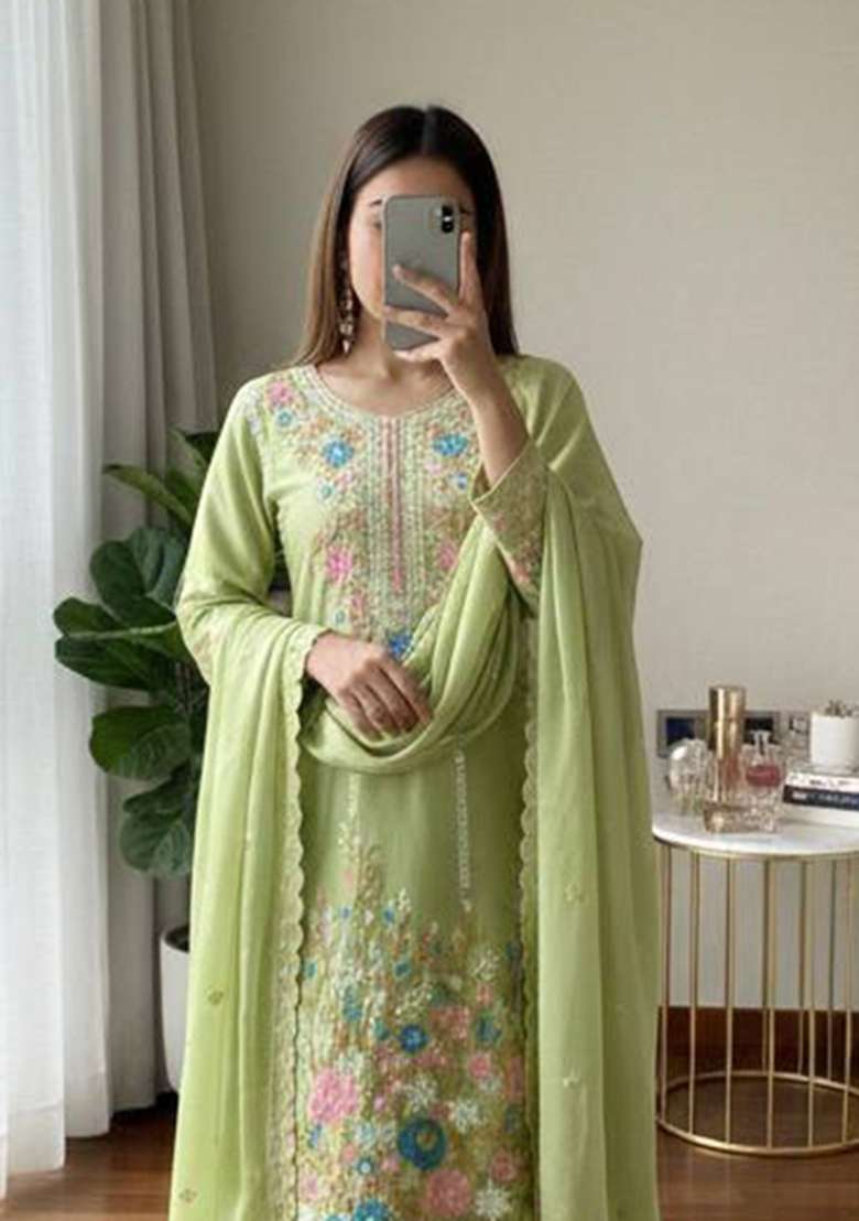 Perrot Embroidery Chinon Palazzo Set - Indya