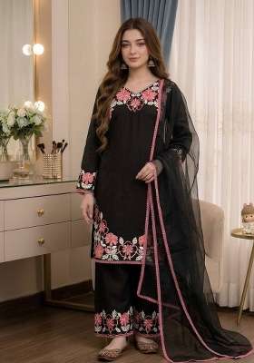 Black Embroidery Satin Palazzo Set