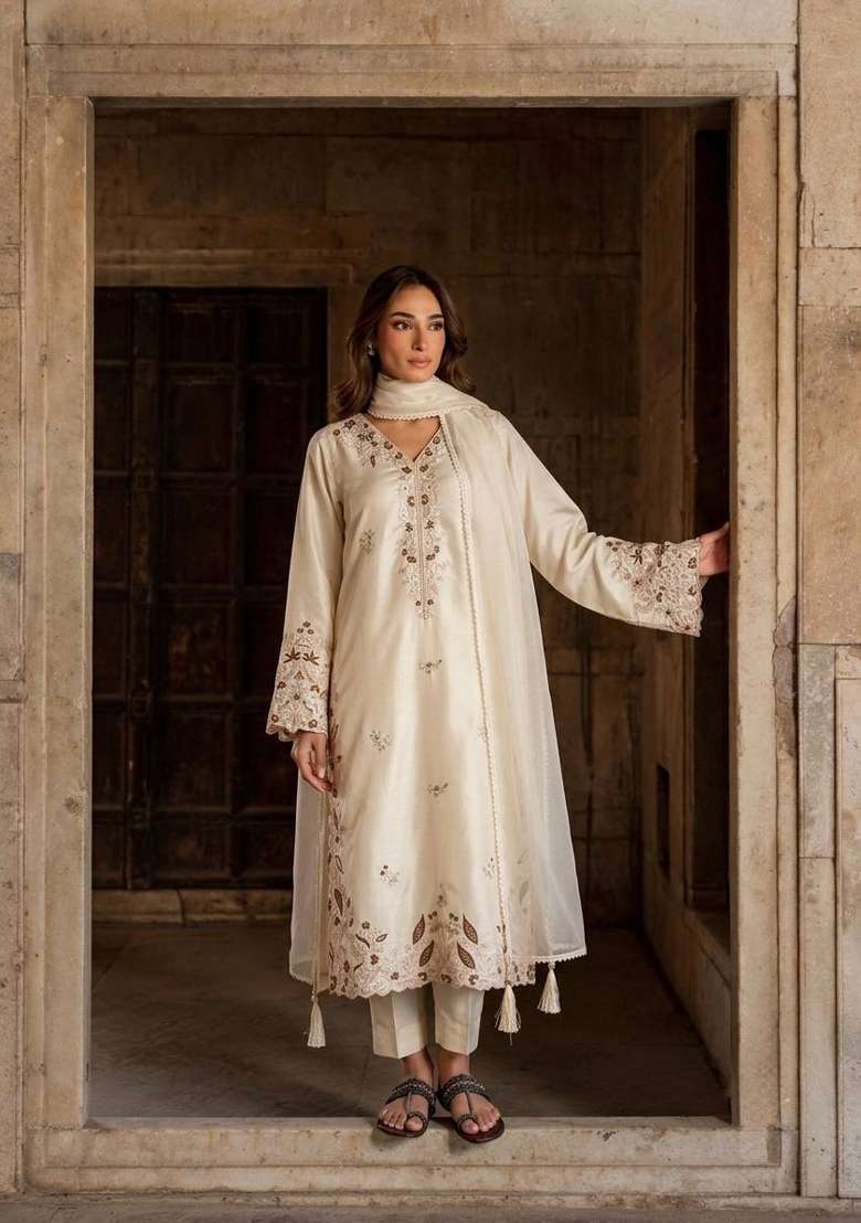 White Embroidery Roman Palazzo Set - Indya