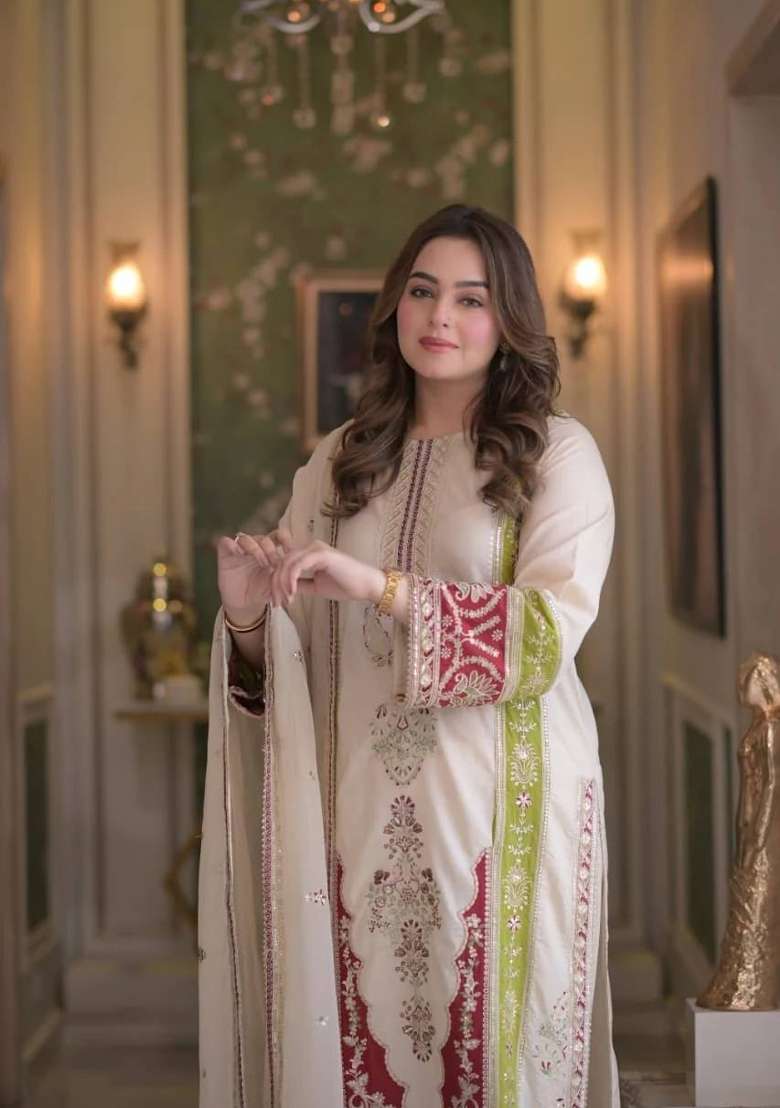 Off White Embroidery Roman Palazzo Set - Indya