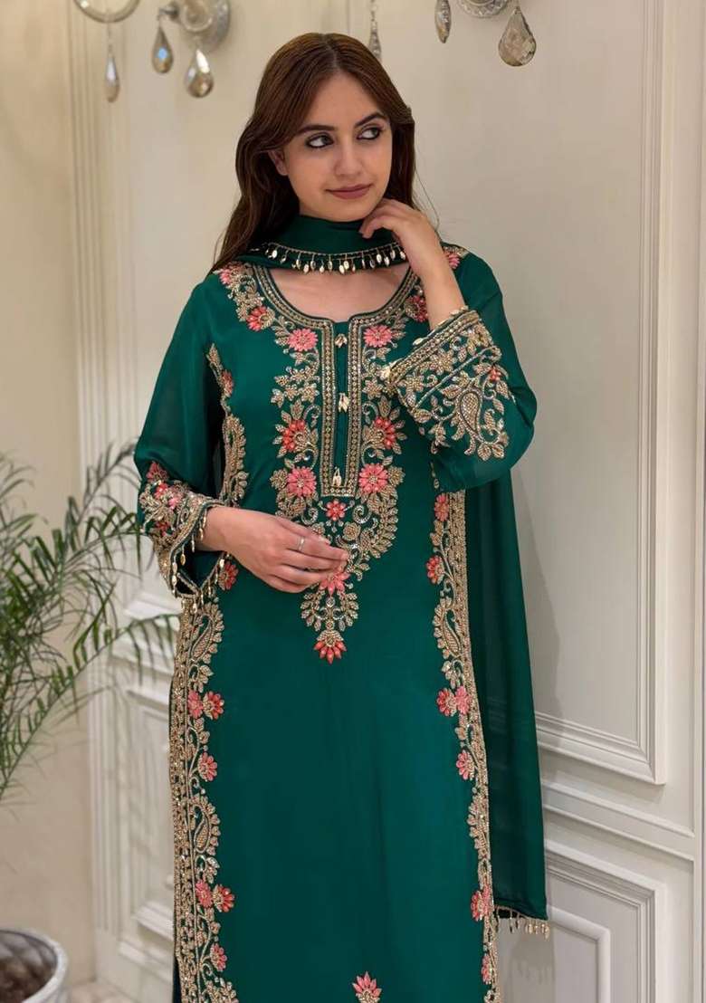 Rama Embroidery Georgette Palazzo Set - Indya