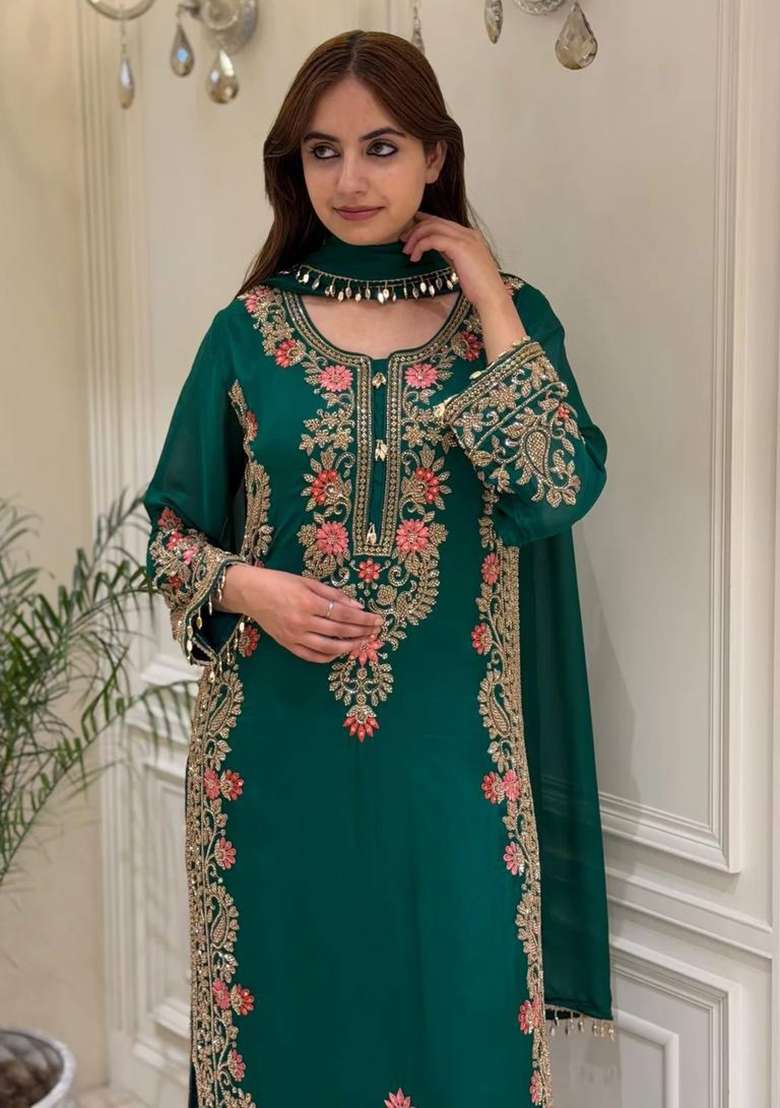 Rama Embroidery Georgette Palazzo Set - Indya