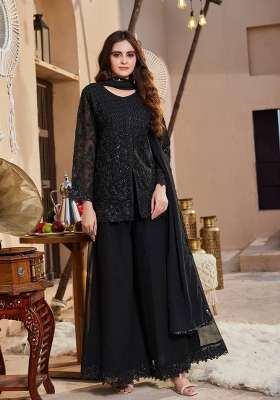 Black Embroidery Georgette Palazzo Set