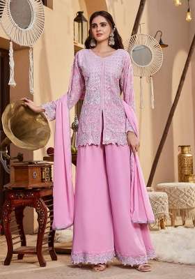 Pink Embroidery Georgette Palazzo Set
