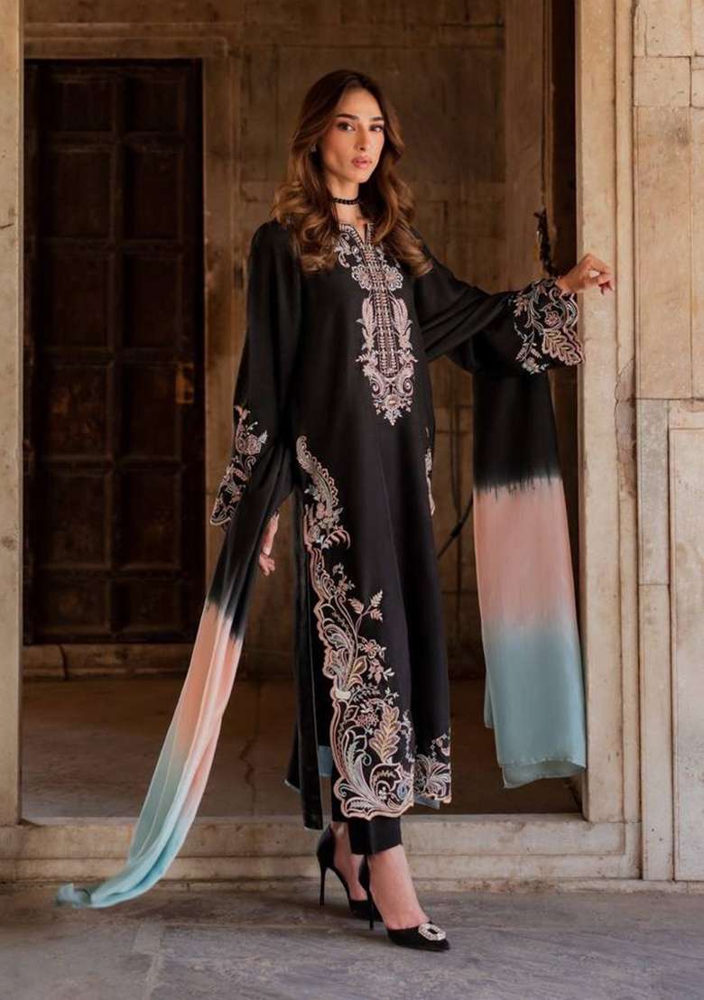 Black Embroidery Satin Palazzo Set - Indya