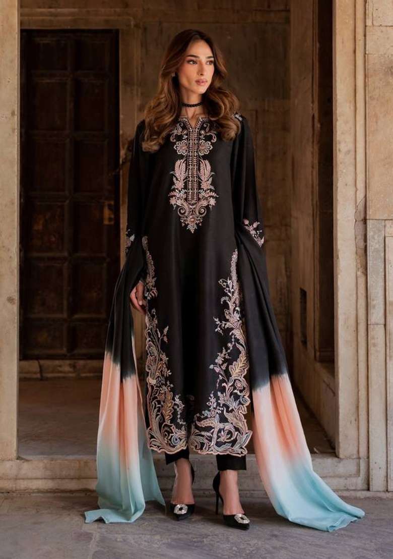 Black Embroidery Satin Palazzo Set - Indya