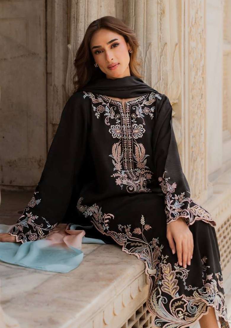 Black Embroidery Satin Palazzo Set - Indya
