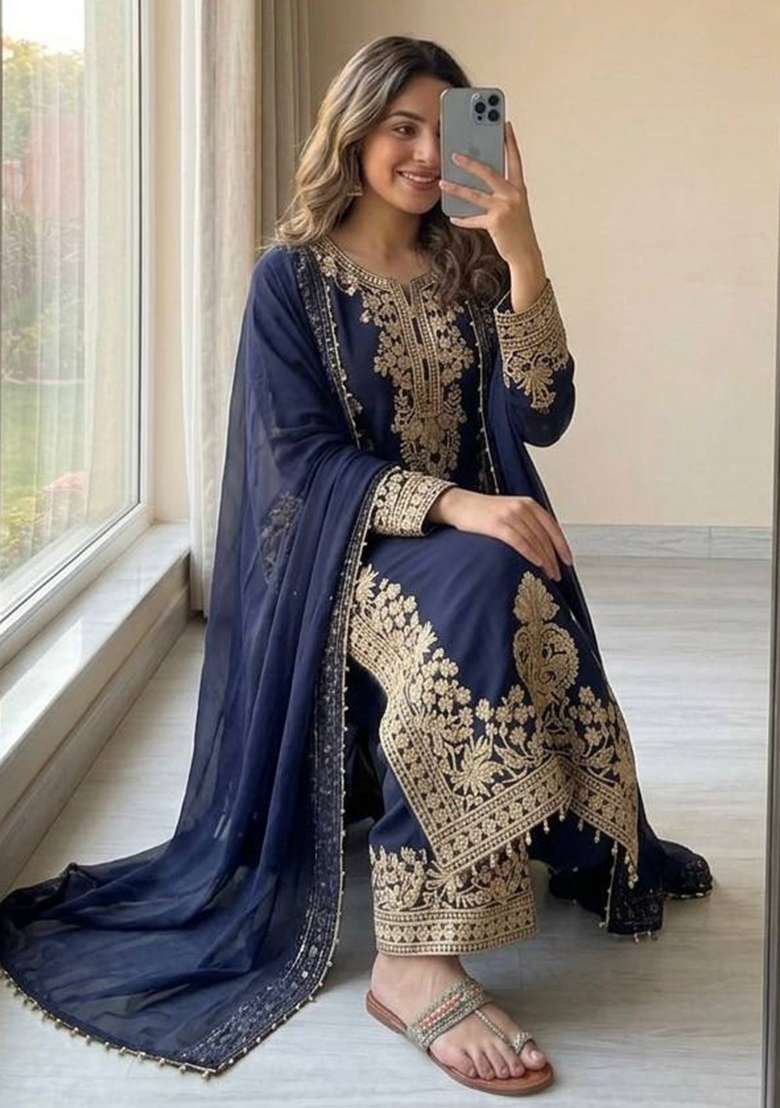 Black Embroidery Georgette Palazzo Set - Indya
