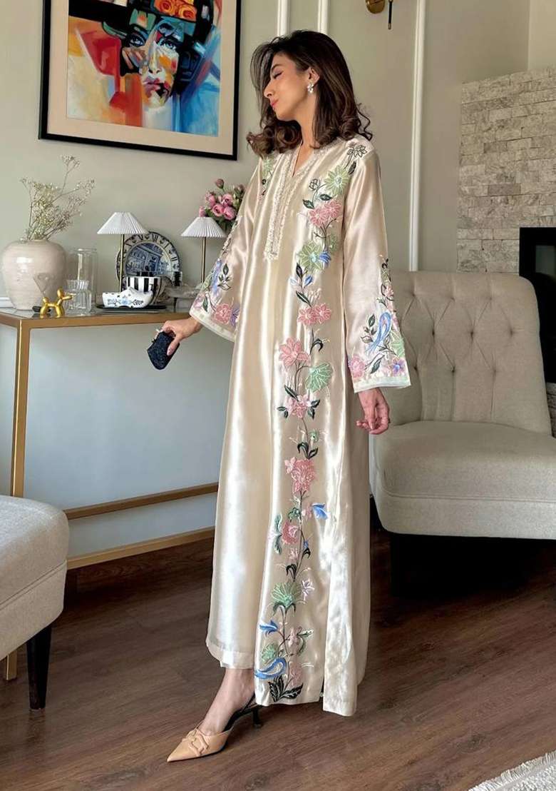 Off White Embroidery Roman Palazzo Set - Indya