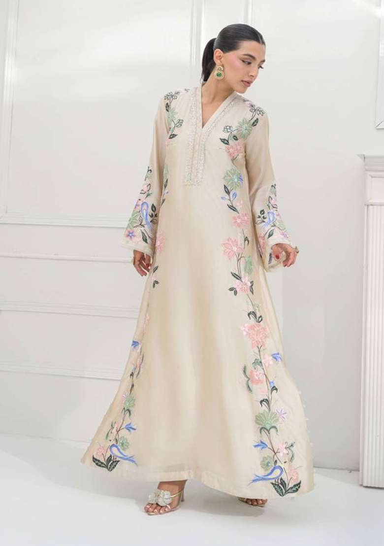 Off White Embroidery Roman Palazzo Set - Indya