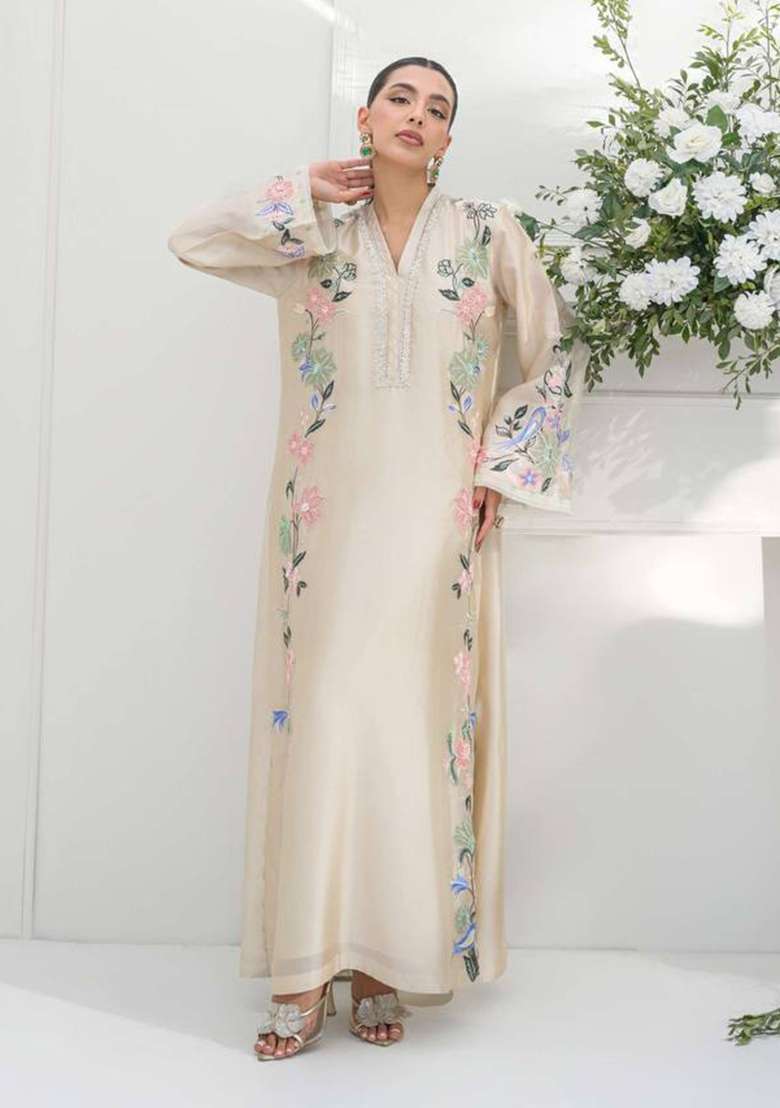 Off White Embroidery Roman Palazzo Set - Indya
